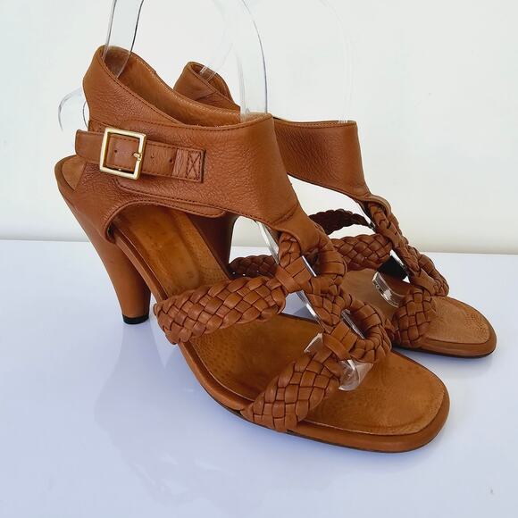 Chie Mihara Braided Ankle T Strap Leather Sandals Tan Brown Women's Size 38 8 - Picture 1 of 9